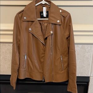 Guess Women's Brown Leather Jacket with Silver Accents NWOT